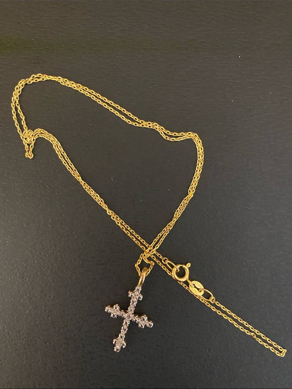 Gold Cross Pendant Necklace with Clear Diamond Accents - Unbranded